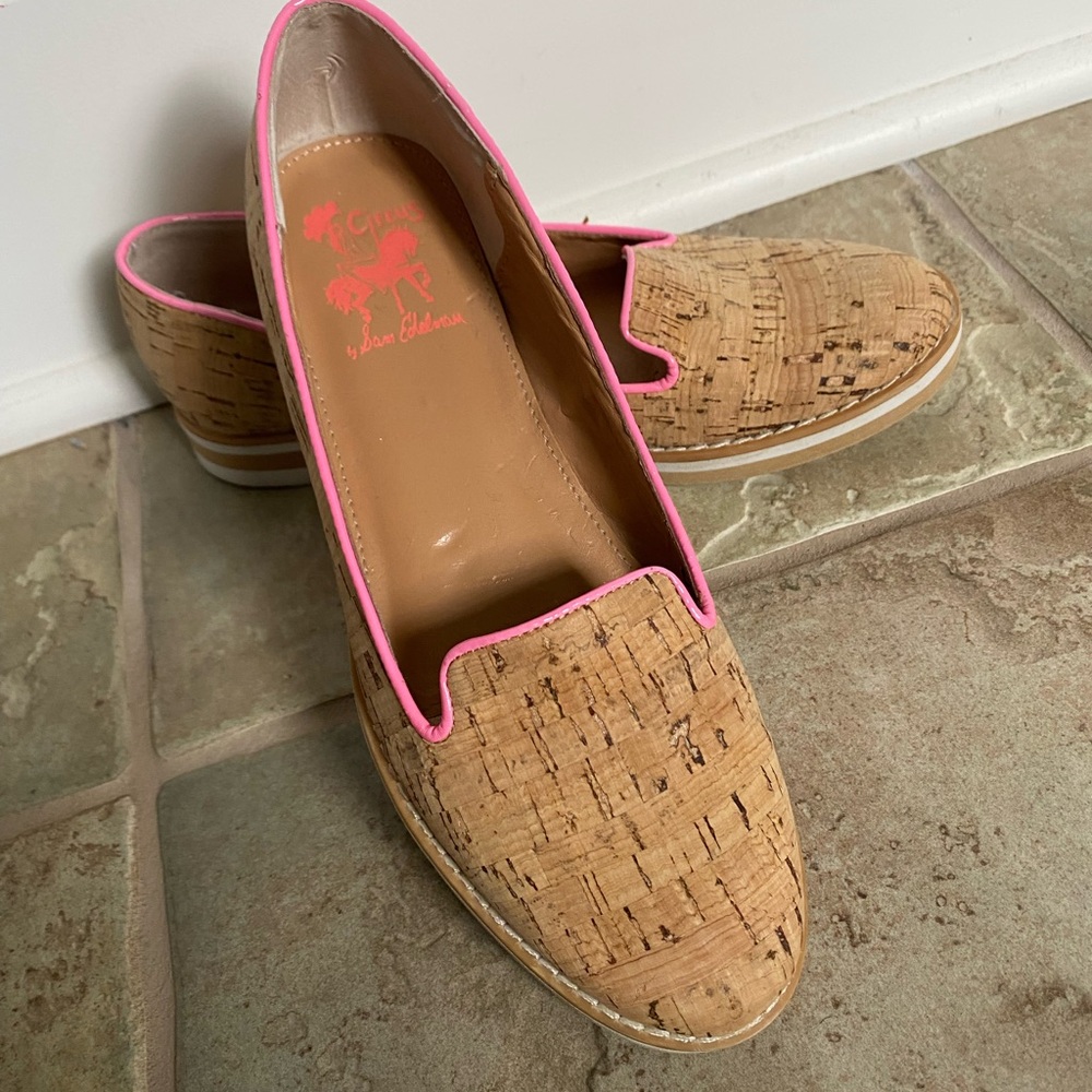Cork Loafers with Pink Trim